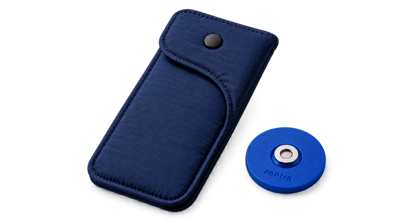 Funda Zentra junto a su base de desbloqueo